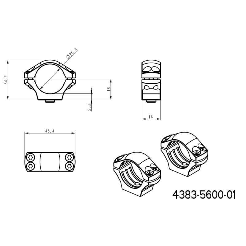 1" távcső szerelékek [25,4mm] | két részes picatinny bázis QD karokkal 