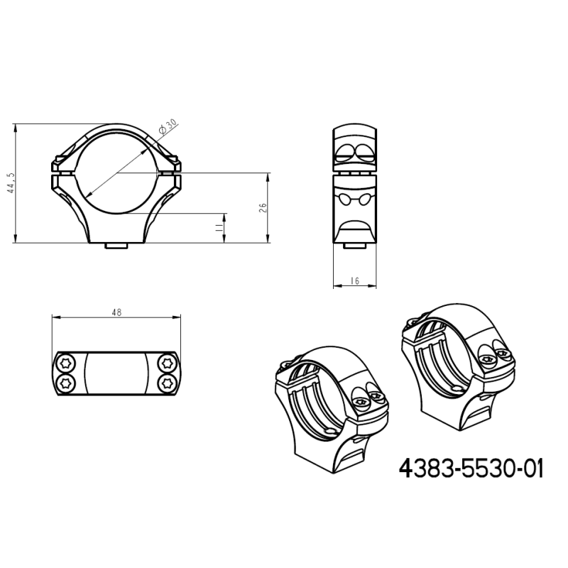 30 mm távcső szerelékek | rövid Picatinny QD Ergo alap 