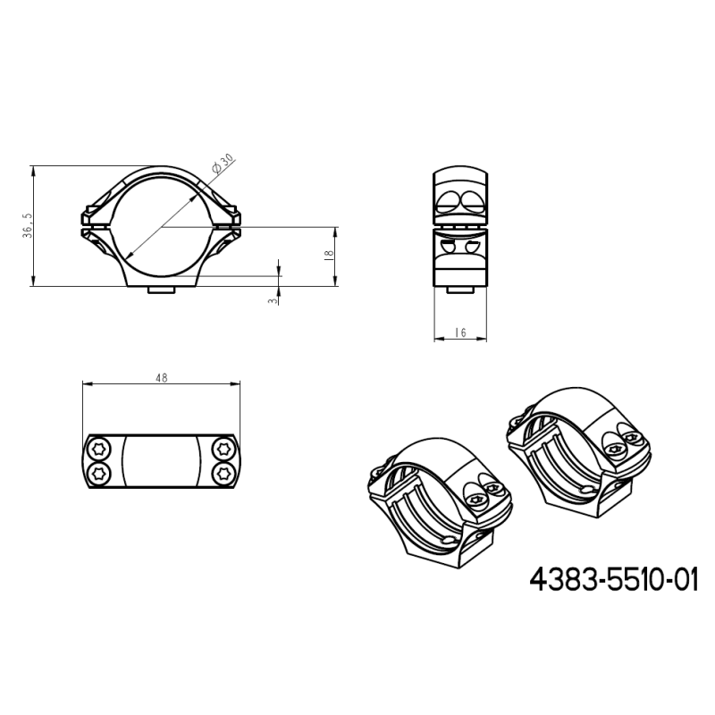 30 mm távcső szerelékek | egy darabból álló picatinny alap karokkal 