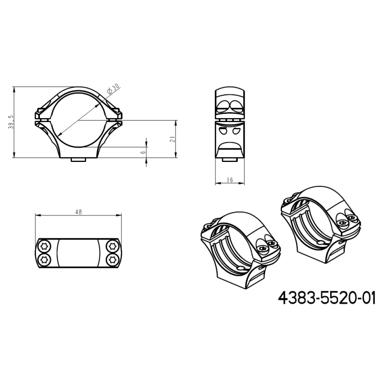 30 mm távcső szerelékek | egy darabból álló picatinny alap QD karokkal 