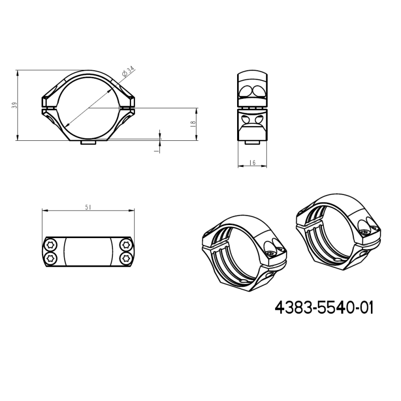 34 mm távcső szerelékek | hosszú Picatinny QD Ergo alap 