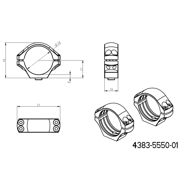 34 mm távcső szerelékek | rövid Picatinny QD talp 