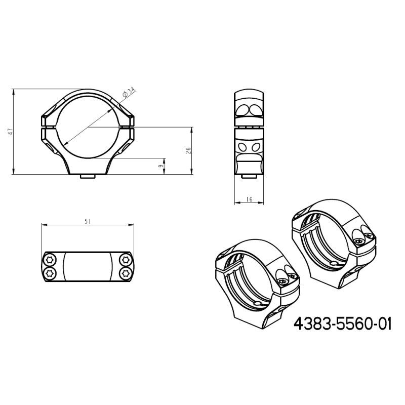 34 mm távcső szerelékek | rövid Picatinny QD talp 