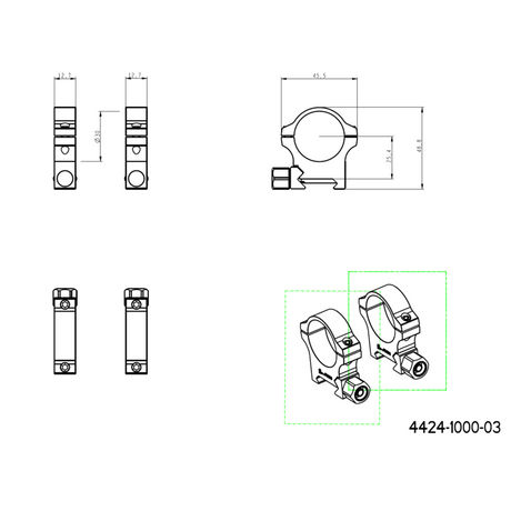 30 mm távcső szerelékek | Picatinny alap csavaranyával 